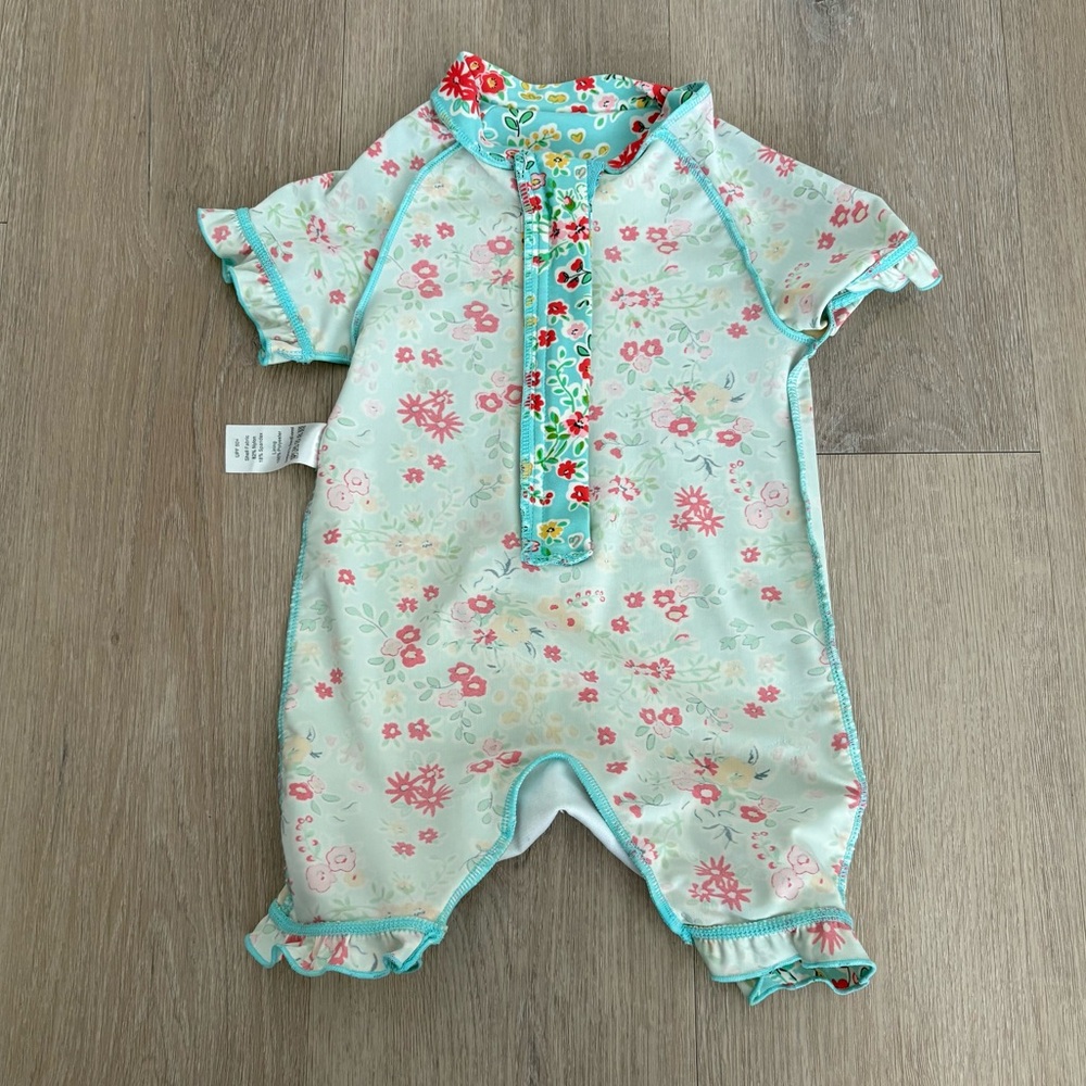 Charm Leaks Baby Swimsuit Romper Zipper 12-18 months Blue Floral Print UPF 50+ - Picture 6 of 16